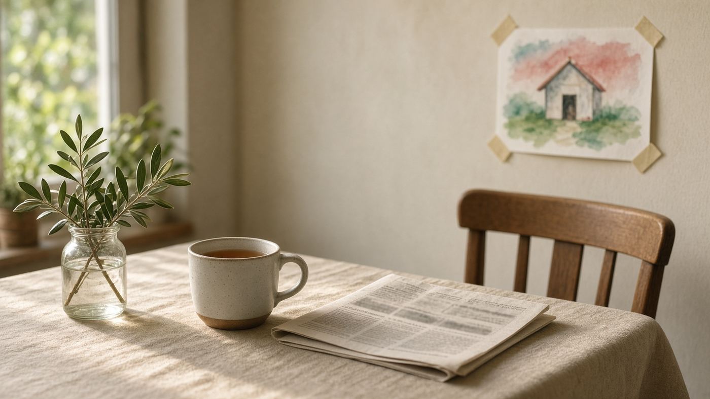 A sunlit kitchen table